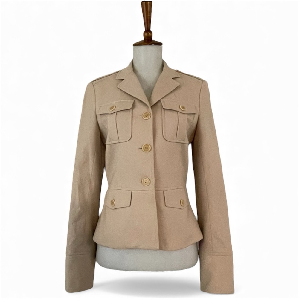 Theory Wool Blend Jacket Women's 4‎ Beige Long Sleeve Button Down